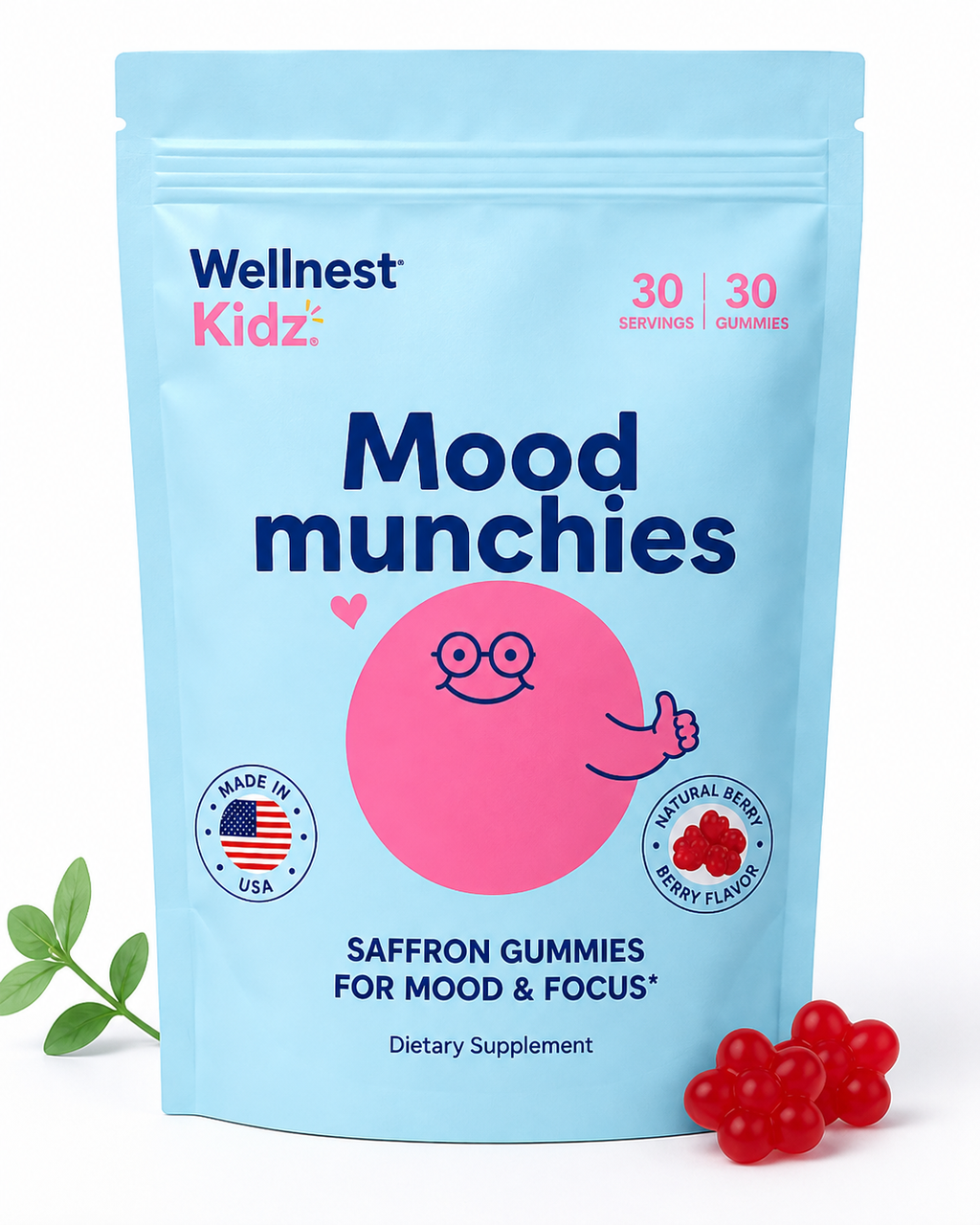 Mood Munchies Saffron Gummies for Kids – Berry Flavor, Ages 4+