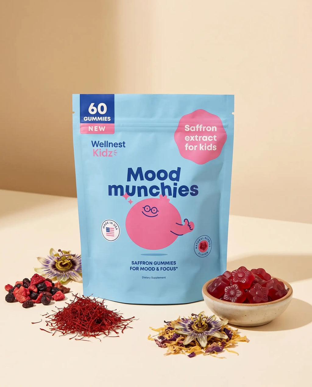 Mood Munchies Saffron Gummies for Kids – Berry Flavor, Ages 4+