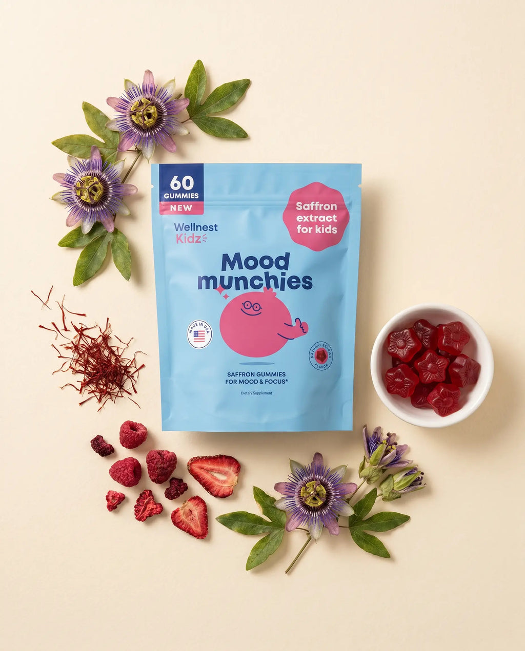 Mood Munchies Saffron Gummies for Kids – Berry Flavor, Ages 4+