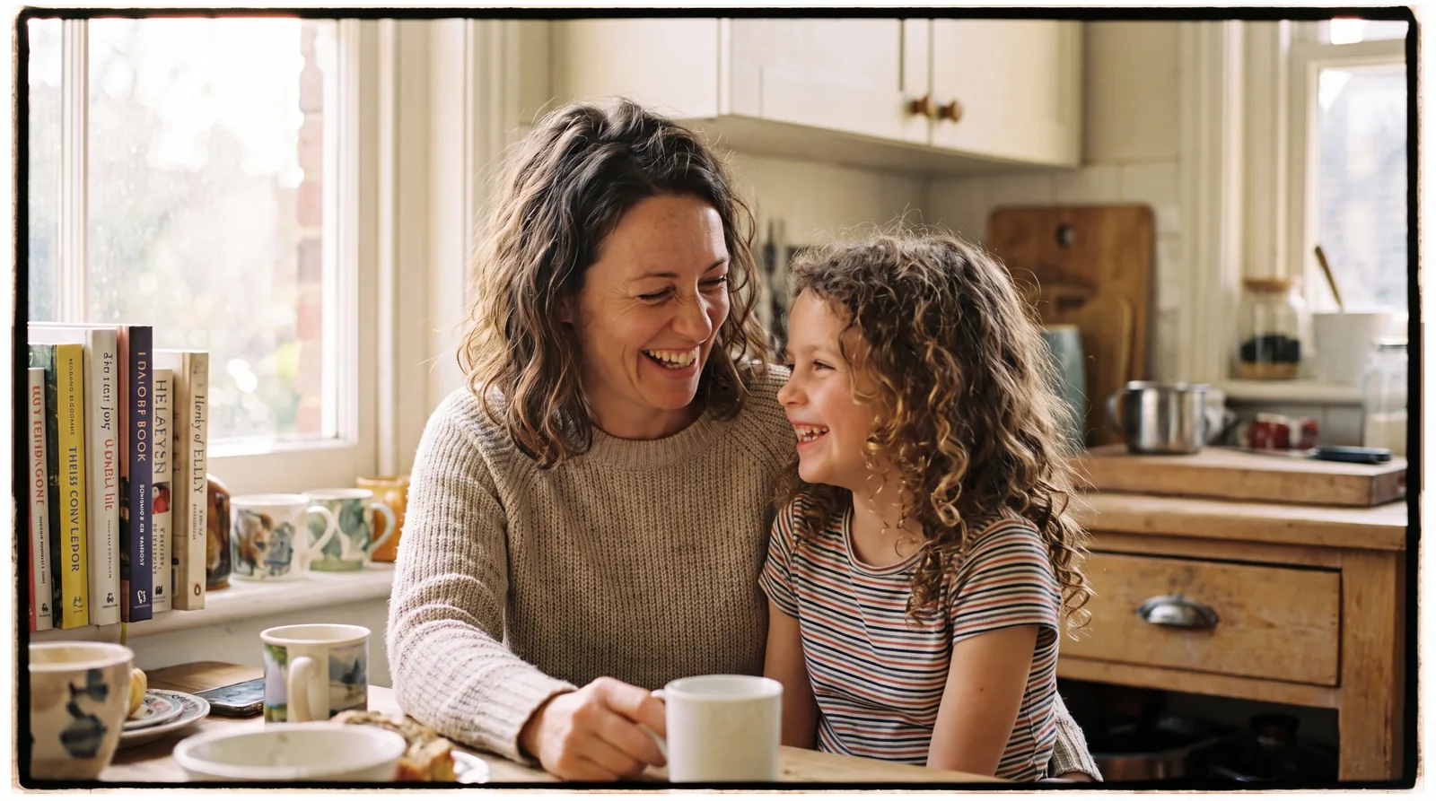 Ellen, founder of Wellnest Kidz, laughing with her daughter